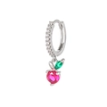 Orecchini a ciliegia in argento con cristallo rosso e pietre di zircone verde foglia - Ciliegia d'Argento