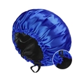 Adjustable dual-layer satin sleep bonnet for hair care in royal blue and black color - Adjustable / Blue + Black