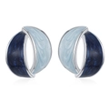 Orecchini a cerchio in argento stile francese con smalto blu sfumato e texture - A Forma di Foglia (ED1015) / Rame / Oro Bianco
