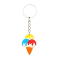 Cute PVC ice cream cone keychain with colorful scoops and silver metal ring on white background - Ice Cream