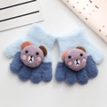 Blue knitted winter gloves for toddlers with cute 3D purple bear decorative detail - One Size (Suggested 0-3 Years Old) / Dark Blue Bear