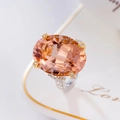 Exquisite oval champagne gemstone ring with micro-pave diamonds on a gold-plated band - Champagne / Adjustable Open
