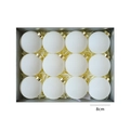 Set di 12 palline di Natale bianche 8cm testurizzate con gancio dorato in scatola - Piccolo / Bianco Opaco