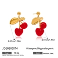 Dettaglio orecchini a ciliegia in acciaio inossidabile 18K oro con misure del prodotto - Stile Classico Ciliegia Grande (JDE0305074)