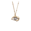 Gold plated copper evil eye pendant necklace with blue and white zircons on white backdrop - Classic Eye