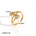 18K gold plated hollow geometric ring with three oval zircons and adjustable opening - Gold Oval Zirconia Open Style (TR4450)