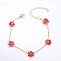 Detail of red crystal flower bracelet with gold chain and adjustable lobster clasp - Ear Hooks without Chain (Pair) / Red