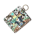 Silicone bead keychain wallet with cow print faux leather card holder and cowhead illustration - E9 Cow Print with Bull Head