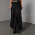 Elegante zwarte kant maxi rok met verfijnde opengewerkte textuur voor damesmode - S / Zwart