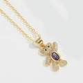 Luxury gold bear pendant necklace with purple gemstone and pavé sparkling crystals - Purple