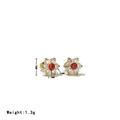 Golden flower stud earrings with red center stone and clear petals, 7mm width - Gold-Red Rhinestone
