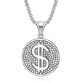 Iced out silver dollar sign pendant necklace with sparkling white zircons for men - Silver Iced Out Dollar Single Pendant