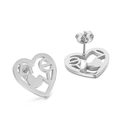 Silver heart stud earrings with LOVE hollow design in polished stainless steel finish - Silver LOVE Heart Hollow Style (KE62637-K)