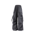 Pantaloni cargo larghi grigio scuro con tasche funzionali e lacci regolabili - M / grigio scuro