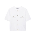 Dettagli del cardigan in maglia bianca con bottoni dorati goffrati e alette tasche - S / Top Bianco