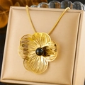 Elegant gold hollow flower necklace with black bead on jewelry box with snake chain - Single Necklace-Black Bead (N2866)