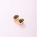 Boucles d'oreilles créoles dorées avec pavé de zircons noirs et détails ajourés - Or-Zircon Noir