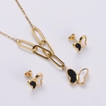 Conjunto de joyas de mariposa y concha con collar de cadena clip dorada y pendientes - Acero inoxidable/Chapado en oro de 18K / Juego de Mariposa de Color Oro
