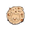 Cat and celestial theme enamel pin with moon and star details on beige round metal badge - Galaxy Cat (XZ8386)