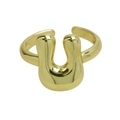 Polierter 18k vergoldeter Messingring in Blasenform mit minimalistischem U-Buchstaben - Buchstabe U / Gold