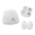Three-piece baby set including knit hat, anti-scratch mittens, and soft bunny shoes - White Bear - 3-Piece Set