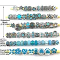 Blue and silver DIY jewelry charm set with crystal beads and blue enamel heart charms - Lake Blue Series - 40Pcs