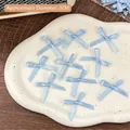 Light blue 3cm satin ribbon bows for DIY gift packaging and craft accessories - Blue