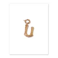 Gold plated brass letter U pendant with vintage bamboo texture and spring clasp - Letter U