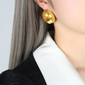 French style minimalist gold oval dome earrings in polished titanium steel for women - Gold (Mirror Polish)