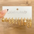 Gold 5 Pairs Set (Pearl/Wavy Hoop)(HS739-14)