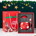 Rode kerstboom keramische mok cadeauset met deksel en lepel in een feestelijke doos - Geschenkdoos / Rood