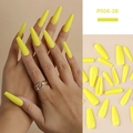 Long matte yellow coffin fake nails with a professional full set manicure look - Long Coffin / Matte Yellow