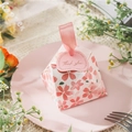 Pink pyramid candy box with cherry blossom pattern and silk ribbon for wedding gifts - Pink With Tag