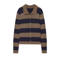 Vintage navy and brown striped knit cardigan sweater with a lapel collar and buttons - S / Brown and Blue Stripes
