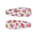 Barrettes à cheveux BB à imprimé floral rose rouge avec bordures ondulées cousues - Pince Goutte Fleurie (Lot de 2) / Blanc-Fleurs Rose Rouge Rose
