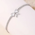 Elegant silver bow and butterfly tennis bracelet with sparkling cubic zirconia stones - White Butterfly - Silver