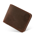 Portafoglio corto bifold in pelle crazy horse marrone con cuciture a vista - Caffè Chiaro