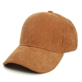 Side view of a premium brown corduroy baseball cap with high-quality ribbed texture - 55-60cm (Adjustable) / Caramel