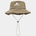Khaki hiking hat with mountain embroidery, wide brim and adjustable windproof cord - Adjustable / Khaki