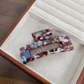 Grande pince à cheveux en acétate avec motif marbré vintage rouge bleu et brun - Marron Chocolat 10.5CM