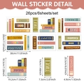 Detailed layout showing 26 school bookshelf wall stickers with precise size measurements - Book Spine Style A (UV24Y12075AS_T)