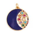 Star and crescent moon charm pendant in gold finish with colorful crystals - Blue Star Moon Hollow
