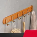 Orange wall-mounted rack with 6 gold metal hooks for drill-free bathroom organization - 6 Hooks - 2 Pack / Orange