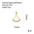 Detail view of 18K gold plated copper star charm with dimensions and material specs - Gold Fan Shape (J-1)