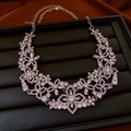 Detail of silver floral necklace with sparkling zircons on a black display tray - Necklace (Silver)