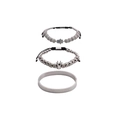 Three-piece silver Hamsa hand and crown beaded bracelet set with Roman numeral bangle - Three-Piece Set / White Gold