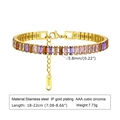 Gold plated stainless steel bracelet featuring vibrant multi-color cubic zirconia stones - Style 2 (Rectangular Colorful Zirconia)