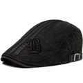 Classic black cotton beret cap featuring bold 3D embroidered letter B and adjustable strap - Adjustable / Black