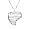 Macro detail of silver woven heart pendant with polished finish on an O-chain necklace - Striped Heart Pendant Steel (MS-539)