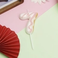 Number 7 donut style birthday candle in pearl white with pink and gold wave patterns - Number 7 - White Frosting Style